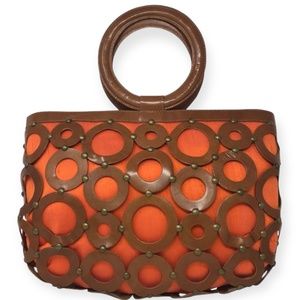 Inge Sport by Inge Christopher Large Leather and Raw Silk Orange Tote Bag